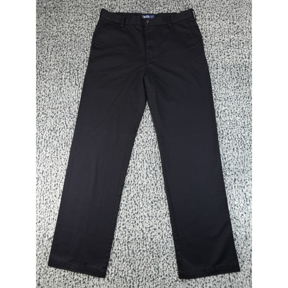 IZOD American Chino Pants Mens 33x34 Black Good Slim Fit Straight Leg Twill